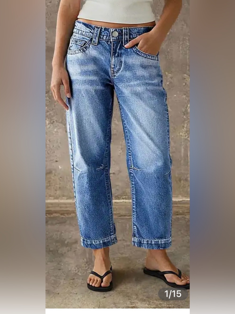 Flamingals Stitch Detail Mid Waist Straight Leg Crop Jeans